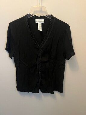 Women's Sag Harbor Blouse, Black, Size 14,Button Front, Short Sleeve, Ex Con!